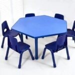 4201 *Mesa Hexagonal Cubierta d/Madera Altura Ajustable Reforzada c/Acero* 120x 48 a 60 cm.) 3 Colores Diferentes.