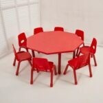 4201 *Mesa Hexagonal Cubierta d/Madera Altura Ajustable Reforzada c/Acero* 120x 48 a 60 cm.) 3 Colores Diferentes.