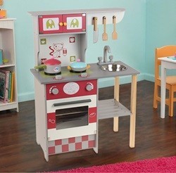 0548 *COCINA de Madera ROJA* (60x84x30 cm.) +5 Accesorios.