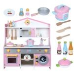 9122 *COCINA Y CENTRO DE LAVADO ROSA* (62×72 cm.) +12 Accesorios.