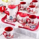 5001 *Juego de Té METÁLICO Flores Rojas* (45×30 cm.) 12 Pcs.