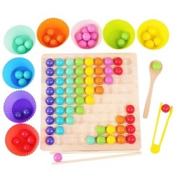 7284 *Tablero Perlas de Madera* (28.5×21 cm.) Tablero+ 80Perlas +Pinzas+ Cuchara+ Palillos+8 Recipientes d/Colores.
