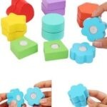 6824 *Cilindro d/Madera Flexible c/Figuras Geométricas Magnéticas y 10 Tarjetas Dobles* (17×17 cm.)