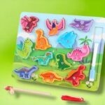 6844 *Rompecabezas 3 en 1 Pintaron, Juego d/Pesca Magnético y Enhebrar* (29×21.5 cm) Tablero+12 Figuras+ Caña+Cordón +Plumón.