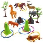 0524 *Juego de Aros ZOOLÓGICO* (32×52 cm.) 2 Conos+12 Aros+ Cuerda+ 6 Animales+ 2 Montañas+ 2 Arbustos.