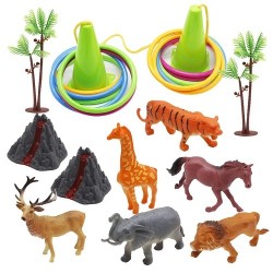 0524 *Juego de Aros ZOOLÓGICO* (32×52 cm.) 2 Conos+12 Aros+ Cuerda+ 6 Animales+ 2 Montañas+ 2 Arbustos.