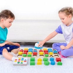 3674 *Ajedrez Infantil Geométrico* (24x19x6 cm.) 2 Tableros +Reloj Metálico + 32 Figuras Geométricas +30 Tarjetas.