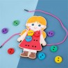 8574 *Montessori Early Education Wear Buttons* (11×18×1.5 cm.) 12 Pcs. 1Niño d/Madera+10 Botones+1Cordón.