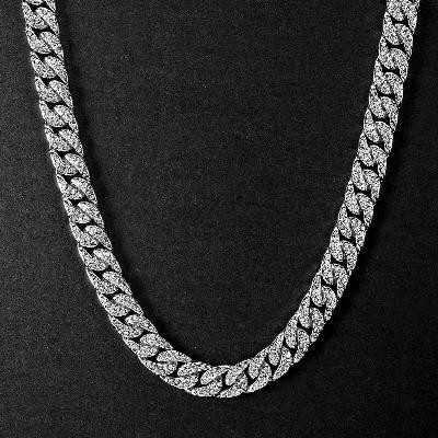 Helloice Cadena cubana de 13 mm en oro blanco helado de 18 quilates