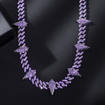 Helloice Cadena cubana helada con dientes y garras de lucha morada de 12 mm