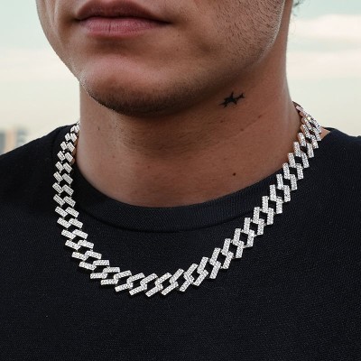 Helloice Cadena cubana con punta helada de 14 mm en oro blanco