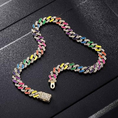 Helloice Cadena cubana semihelada multicolor de 11 mm en oro