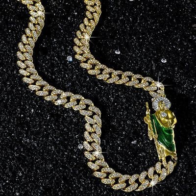 Helloice Cadena de eslabones cubanos Iced Out St. Jude de 12 mm