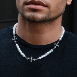 Helloice Collar Chian Perlas Cruz Helada