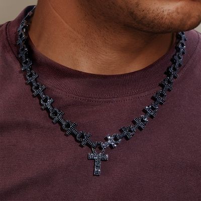Helloice Cadena de eslabones Ankh con micropavé de 16 mm en oro negro
