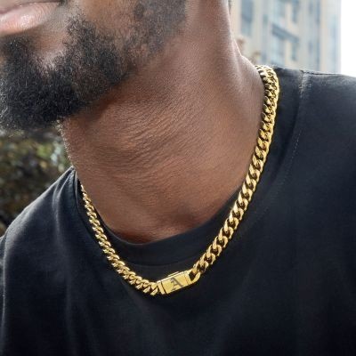 Helloice 10mm 20" Cadena de Eslabones Cubanos Miami con Letra Inglesa Antigua bañada en Oro de 18K