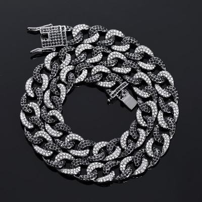 Helloice Cadena curvada helada de 12 mm en oro negro, blanco y negro/esmeralda y negro
