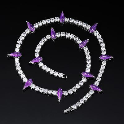 Helloice Cadena de tenis con garras y dientes de lucha morados esmaltados de 5 mm