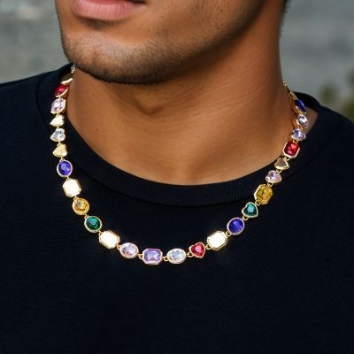 Helloice Cadena de diamantes multicolores de 10 mm en oro