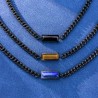 Helloice Cadena cubana de acero inoxidable con piedra natural de 5 mm en oro negro - Ojo de tigre amarillo/Lapislázuli/Zirconia 