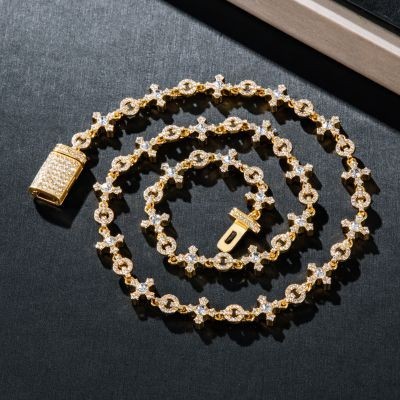 Helloice Cadena de eslabones cruzados Micro Pave en oro