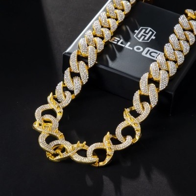 Helloice Cadena de eslabones cubanos infinitos con púas de 20 mm y 20'' en oro