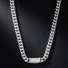 Helloice 10mm 20" Cadena Cubana de Acero Inoxidable con Letra Inicial Diamante bañada en Oro Blanco de 18K