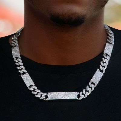 Helloice Cadena cubana helada de 12 mm con eslabón rectangular en oro blanco