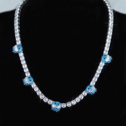 Helloice Cadena de tenis con cara fría azul luminosa de 5 mm en oro blanco