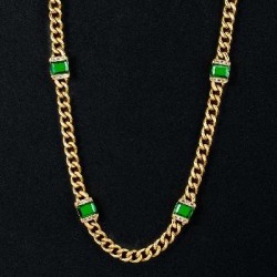 Helloice Collar Cubano Gemas Verdes 8mm