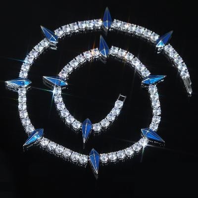 Helloice Cadena de tenis con garras y dientes de lucha con esmalte verde/azul