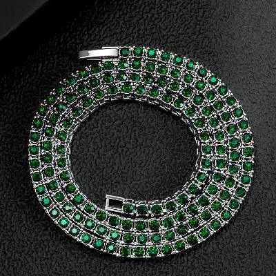 Helloice Cadena de tenis con piedras de esmeralda de 3 mm/4 mm/5 mm en oro blanco