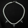 Helloice Collar de perlas con colgante de cruz helada