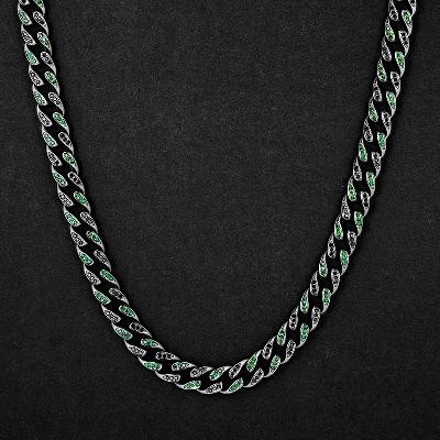 Helloice Cadena cubana Miami negra y esmeralda en forma de lágrima helada de 10 mm