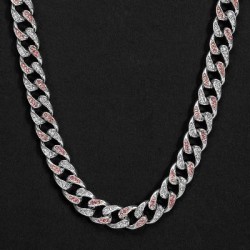 Helloice Cadena cubana Miami Iced de 10 mm en forma de lágrima rosa y blanca