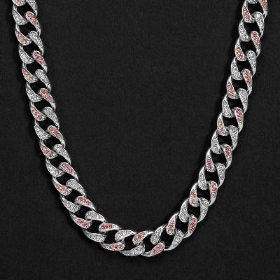 Helloice Cadena cubana Miami Iced de 10 mm en forma de lágrima rosa y blanca