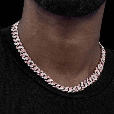 Helloice Cadena de eslabones cubanos con piedras blancas y rosas de 11 mm