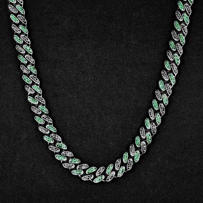 Helloice Cadena cubana Miami negra y esmeralda helada de 12 mm
