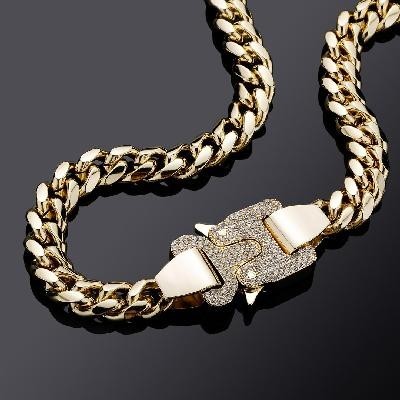 Helloice Cadena de enlace cubano de 12 mm de hebilla pesada congelada en oro