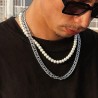 Helloice Collar de cadena cubana y doble capa de perlas