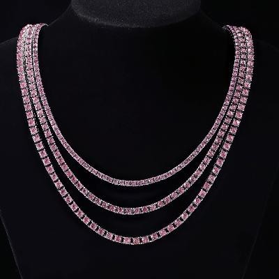 Helloice Cadena de tenis rosa de 3 mm/4 mm/5 mm en oro blanco