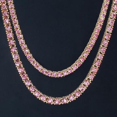 Helloice Cadena de tenis rosa de 3 mm/4 mm/5 mm en oro