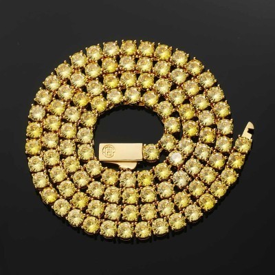 Helloice Cadena de tenis con piedras amarillas de lujo de 5 mm en oro