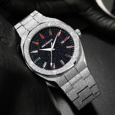 Helloice Reloj para hombre con calendario de purpurina helada