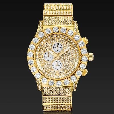 Helloice Reloj Iced Round Cut Luminous para hombre en oro