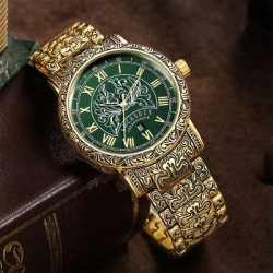Helloice Reloj retro para hombre con esfera de números romanos y calendario de flores