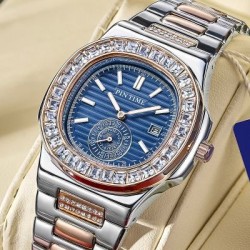 Helloice Reloj de cuarzo para hombre con calendario y esfera de corte cuadrado helado