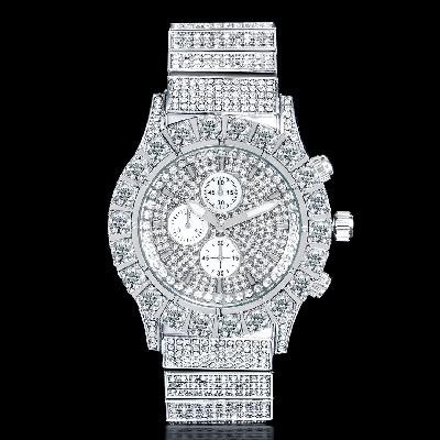Helloice Reloj Iced Round Cut Luminous para hombre en oro blanco