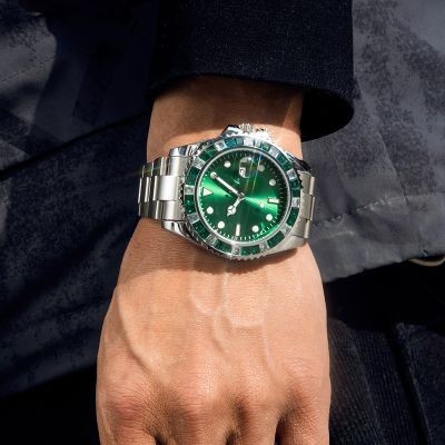 Helloice Reloj para hombre con visualización de fecha y corte baguette