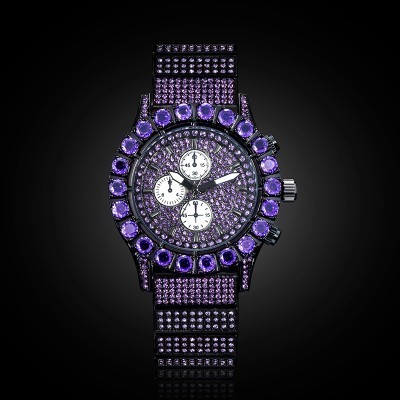 Helloice Reloj Luminoso de Caballero con Corte Redondo Diamante Púrpura en Oro Negro